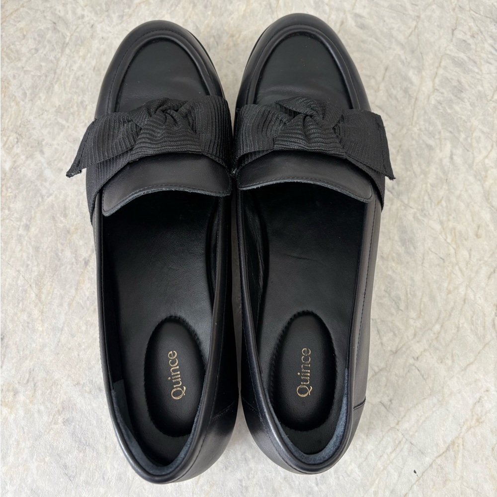 Quince Italian Leather Bow Penny Loafer Black Sz10 - Picture 3 of 5